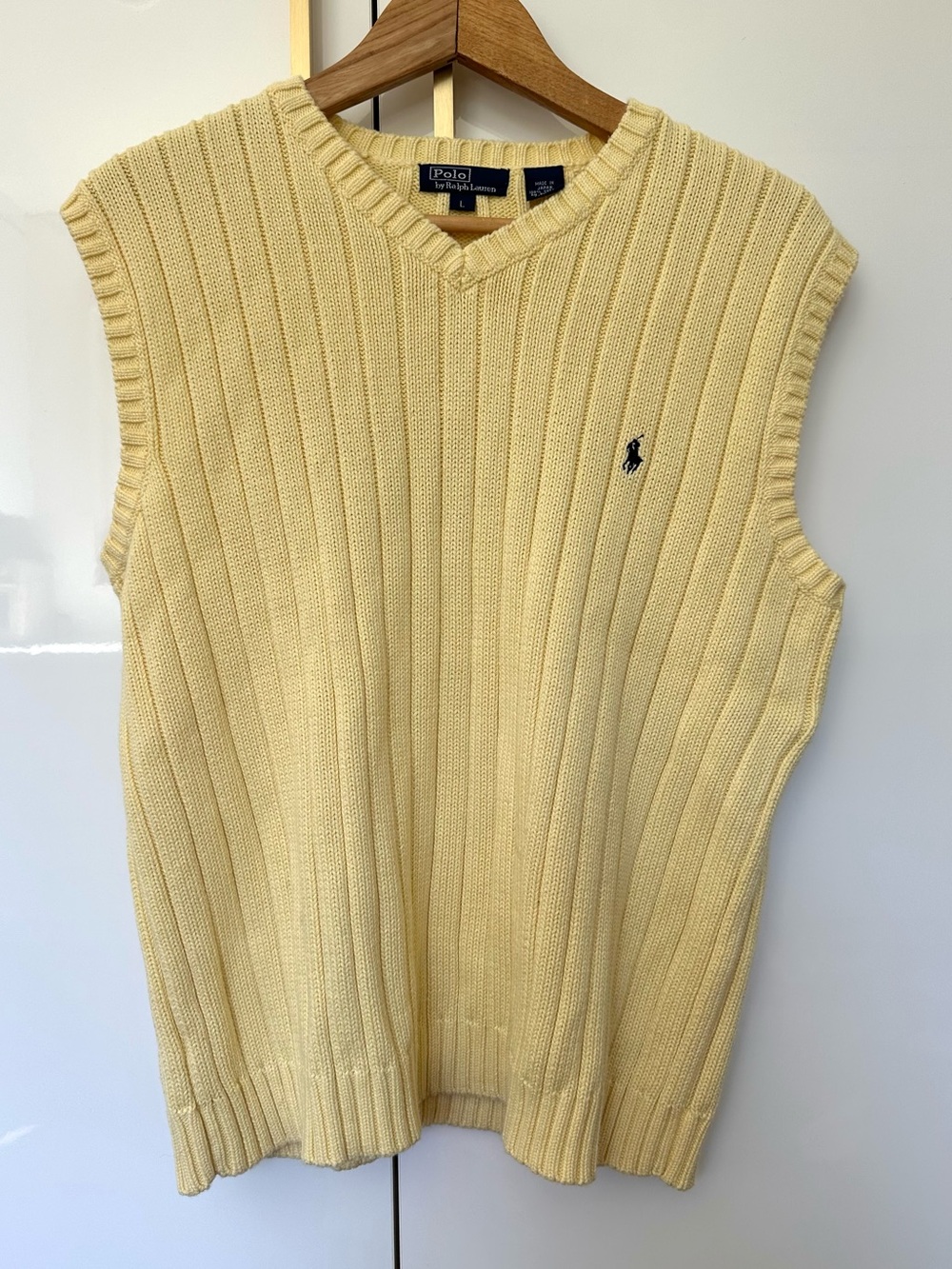 Polo Ralph Lauren Mens Yellow Ribbed V-Neck Sweater Vest Large